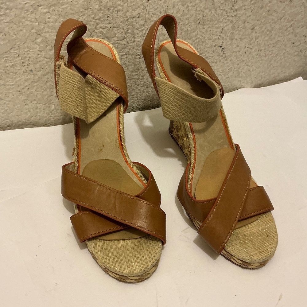 TOMMY BAHAMA Whist Wedge Heel Ankle Strap Open Toe Wicker Woven US size 9 B